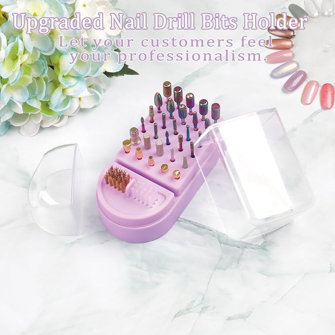 Nail Drill Bits Holder 2 in 1 Nail Drill Bits Cleaning Brush Case, 30 Holes - Image 4