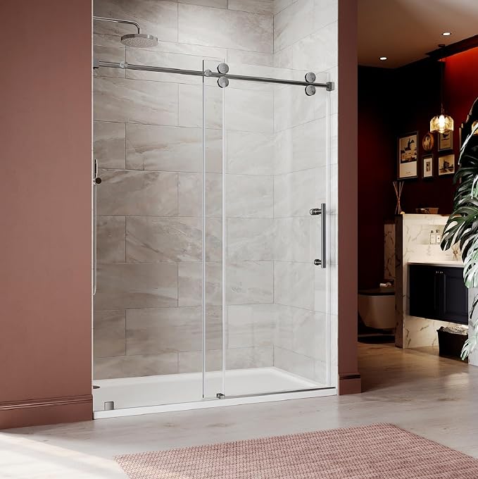 56-60 Inch x 84 Inch Sliding Frameless Shower Door, 3/8" Tempered Glass by UNIKOOSHOWERDOOR