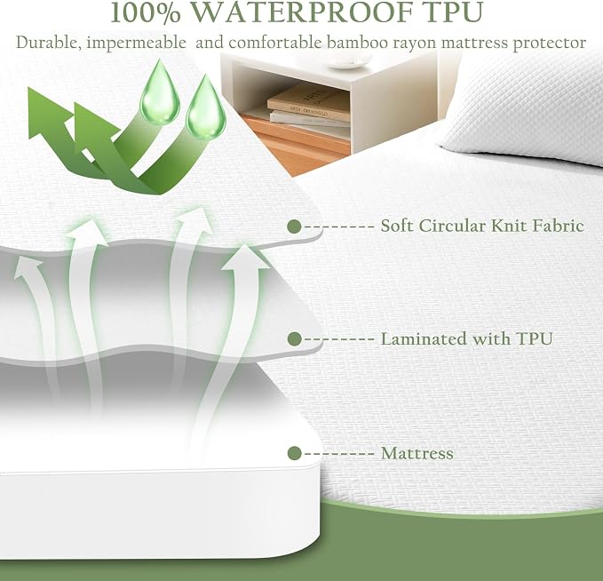 100% Waterproof California King Mattress Protector, Breathable Bamboo Rayon - Image 4