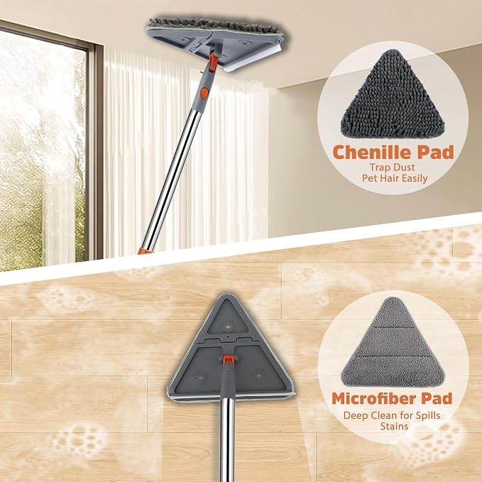 Wall Cleaner Mop with 94" Long Handle, 2-in-1 Triangle & Rectangle Head with - Image 3