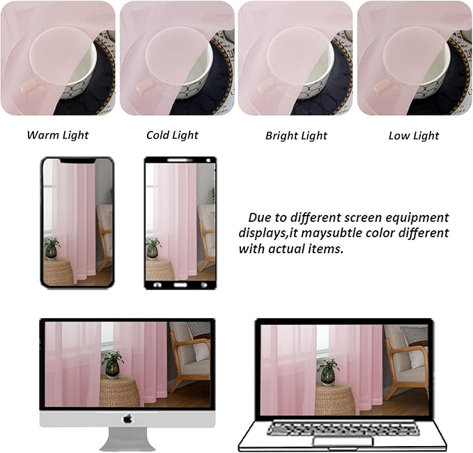 Chyhomenyc Sheer Curtains 36 inch Length 2 Panels, Light Filtering Voile Rod - Image 7