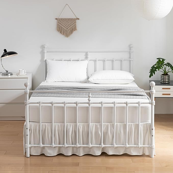 Bed Skirt Ruffled Bed Skirt with Split Corners, 18 Inch Drop Dust Ruffle Bed Skirts with Platform, Ivory, Full Size
