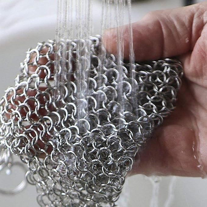 Cast Iron Cleaner 8"x6" 316L Stainless Steel Chainmail Scrubber - Image 4