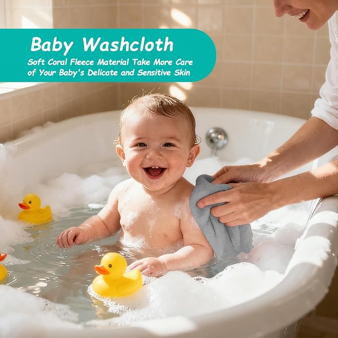 HOMEXCEL Baby Washcloths 12 Pack-Microfiber Coral Fleece Baby Bath Face Towel 7 - Image 5
