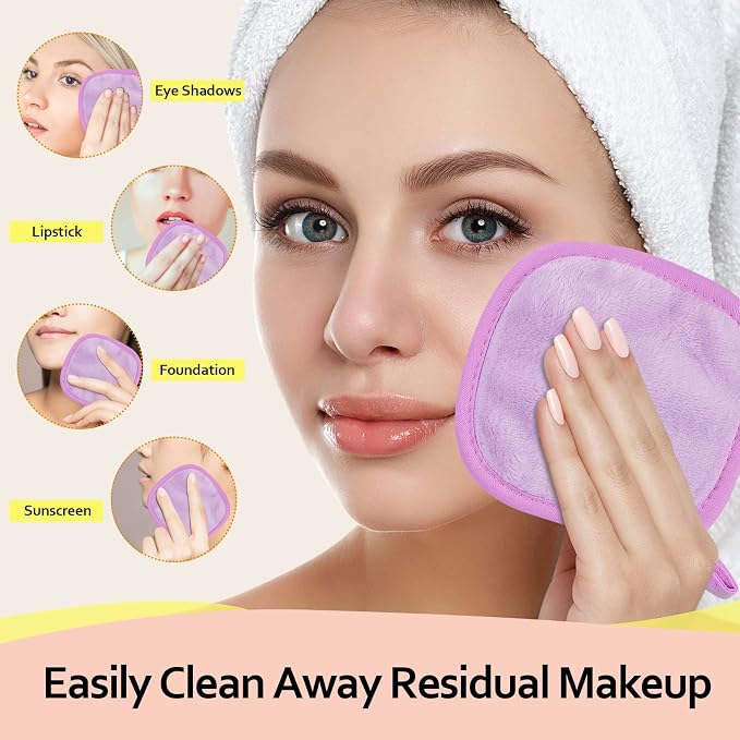 HOMEXCEL Makeup Remover Cloth 12 Count, Reusable Makeup Remover Pads, Washable - Image 3
