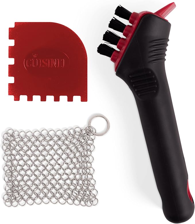 Cuisinel Cast Iron Scrubber Cleaning Brush + Stainless Steel Chainmail + Pan by Cuisinel
