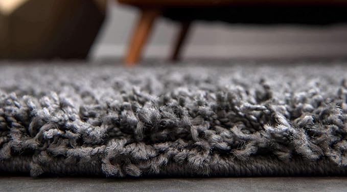 Unique Loom Solid Shag Collection Area Rug (4' 1" Round, Graphite Gray)
