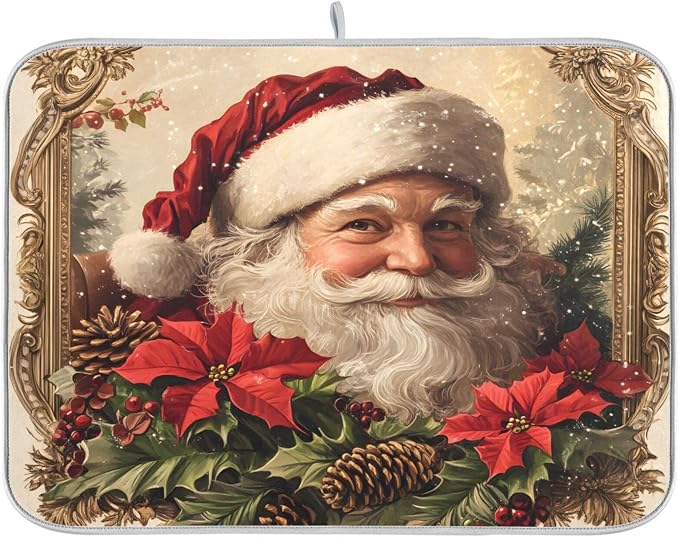 Christmas Santa Claus Poinsettia Dish Drying Mat by BOENLE-WELCOMEYOURCOMING