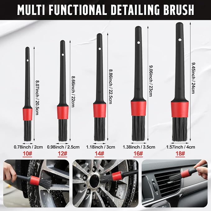 12 Pcs Car Wheel & Tire Brushes Kit, Tire Brush, Soft-bristled Rim Brush - Image 3