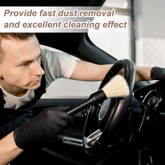 HARFINGTON 3 Pcs Car Detailing Brush 9.1" Natural Bristle Auto Cleaning Brush - Image 5