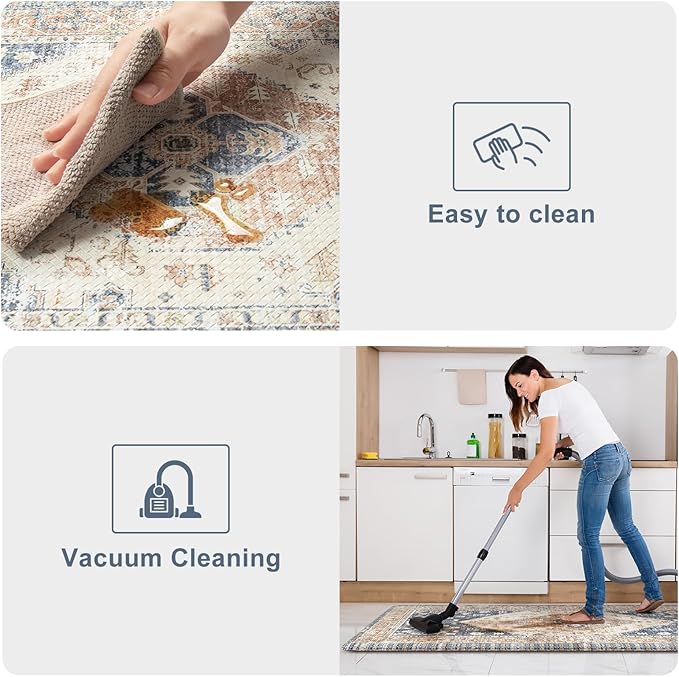KIMODE Kitchen Rugs and Mats 2PCS Cushioned Anti Fatigue Kitchen Mat Non-Skid Waterproof Kitchen Runner Rug for Kitchen Decor,Floors,Office,Laundry,Blue and Gold