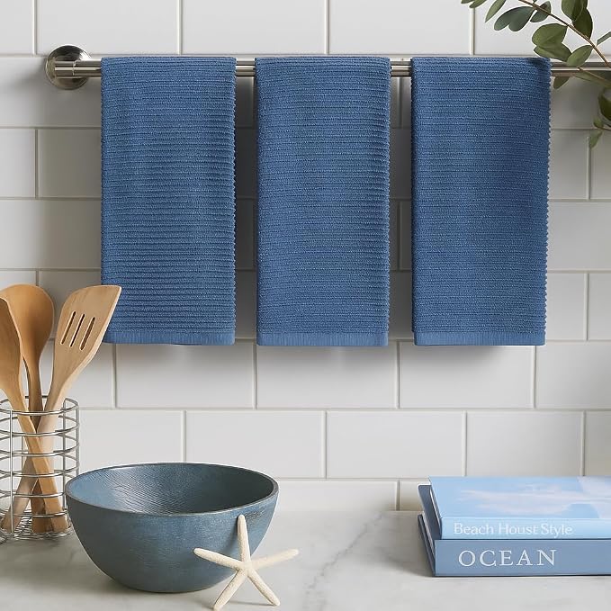 Chambray Light Blue Kitchen Hand Dish Towels: Oversized 28" x 18", 100% Cotton - Image 2