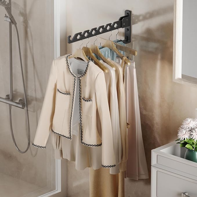 Dr.DJ Wall Mount Coat Hanger Holder Black Clothes Drying Organizer Rack Garment - Image 4