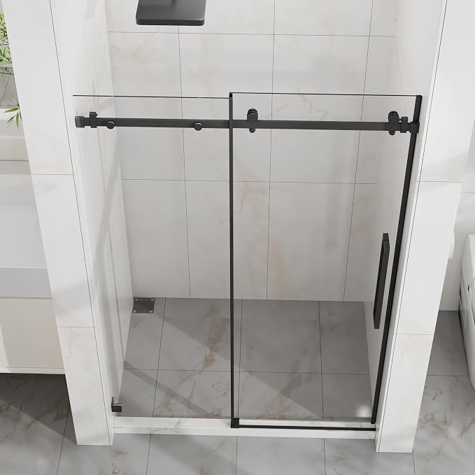 Frameless Shower Door 48" W x 72" H, 1/4" Clear Tempered Glass, Sliding Design - Image 2