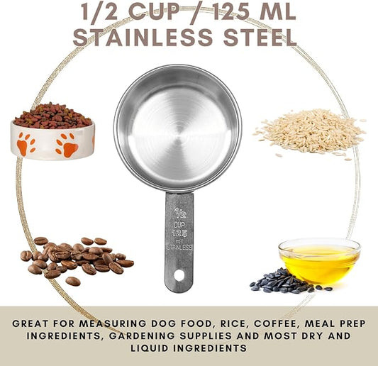 1/2 Cup Stainless Steel Measuring Cup | Sturdy Metal 125 ml | 125 cc | 4 oz | - Image 2