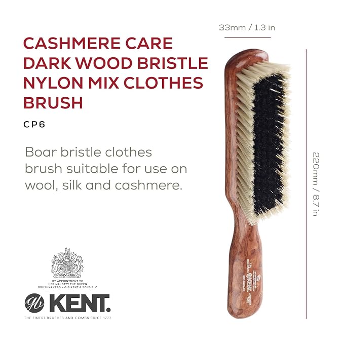 Kent CP6 Clothes Brush. 100% Natural Black & White Boar Bristle Lint Remover - Image 2