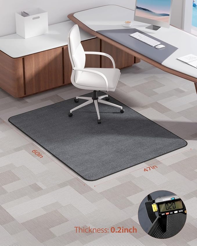Blvornl Office Chair Mat for Hardwood Floor and Low Pile Carpet, 47" x 60" Corduroy Surface Desk Rolling Chair Mat for Hard Floors, Heavy Duty Carpeted Floor Protector Rug for Home Office, Dark Grey