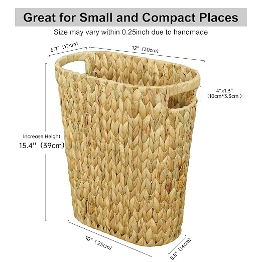 Wicker Trash Can, Bathroom Trash Can, Water Hyacinth Wicker Waste Basket - Image 7
