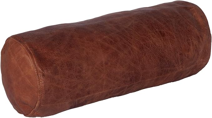 Neck Roll Pillow Cushion Cover, 18x5 Inch Full Moon Round Bolster Pillow Case, Cylinder Soft Lambskin Leather Pillowcase for Head, Spine & Neck Support During Sleep - Tan Artical Pack of 2