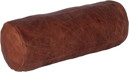 Neck Roll Pillow Cushion Cover, 18x5 Inch Full Moon Round Bolster Pillow Case, Cylinder Soft Lambskin Leather Pillowcase for Head, Spine & Neck Support During Sleep - Tan Artical Pack of 2