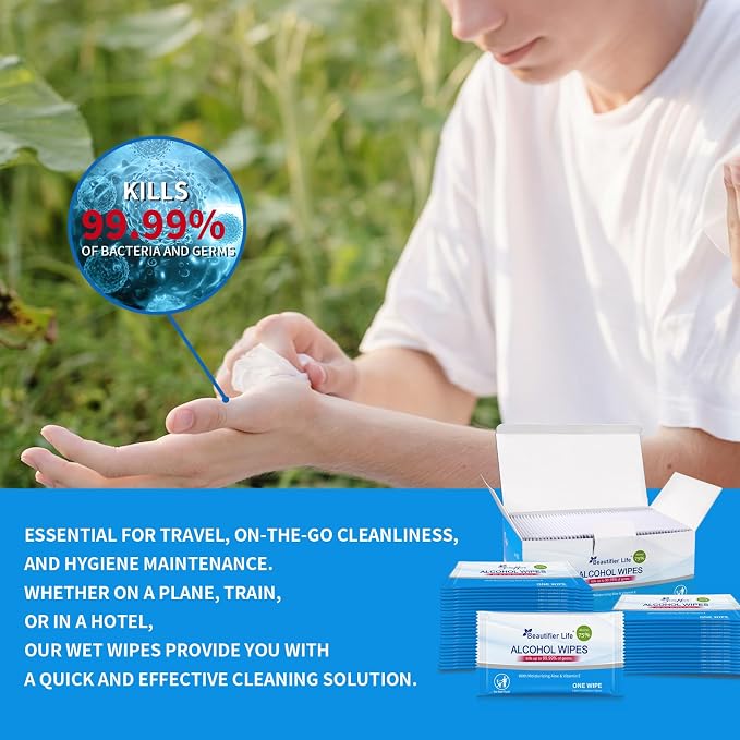All - Purpose Travel Wipes, 55 Individually Wrapped 75% Alcohol Antibacterial - Image 6