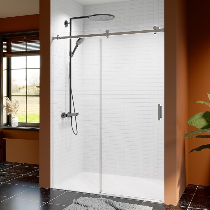 50-54 Inch Frameless Sliding Shower Door, 5/16" Clear Tempered Glass, Smooth by EZONTEQ