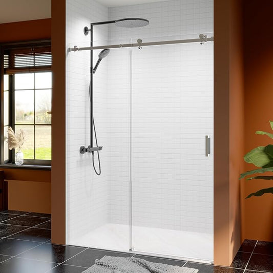 50-54 Inch Frameless Sliding Shower Door, 5/16" Clear Tempered Glass, Smooth by EZONTEQ