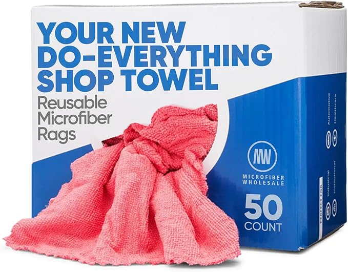 Microfiber Wholesale Microfiber Shop Towels | MWipes Reusable Red Shop Rags | by MicrofiberWholesale