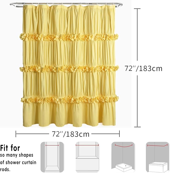Bright Yellow Shower Curtain, Vintage Handcrafted Bow Tie Bath Curtain - Image 6