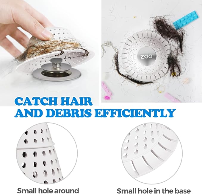 zaa Bathtub Drain Hair Catcher, Premium Silicone Collapsible 2 Pack Drain - Image 4