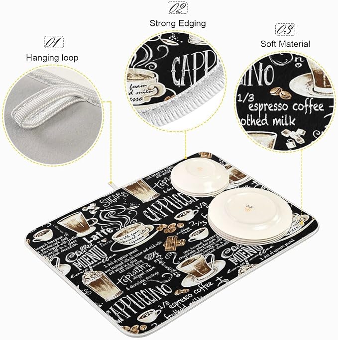 Coffee Black Dish Drying Mat for Kitchen Coffee Beans Maker Cappuccino Latte - Image 4