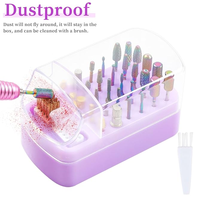 2 in 1 Nail Drill Bits Holder & Nail Drill Bits Cleaning Brush Case 30 Holes - Image 7