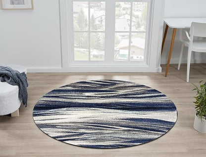 Keen Home Design Area Rugs - 8ft Round Non-Shedding, Abstract Rugs for Kitchen, Living Room, Bedroom, Dining Room, Entryway - Size: 7'10" Round, Multi