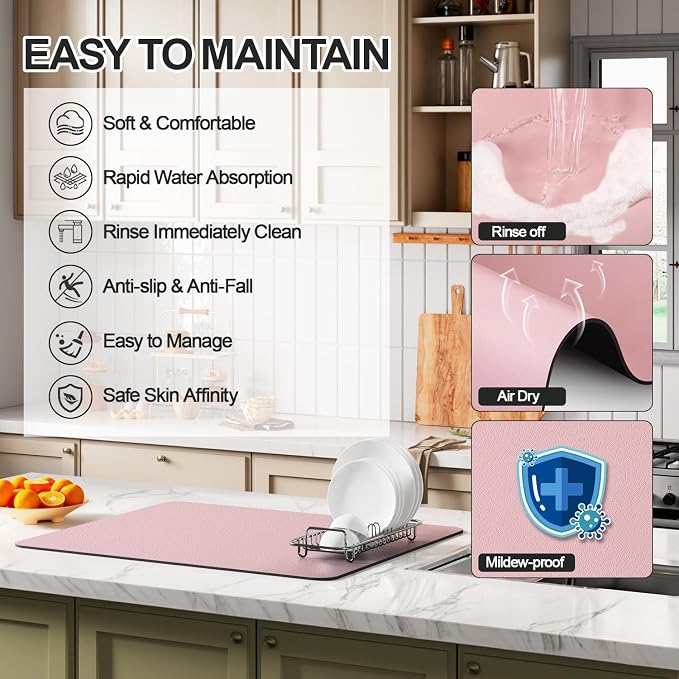 Dish Drying Mat for Kitchen Counter | Coffee Bar Mat for Countertops | Heat - Image 3