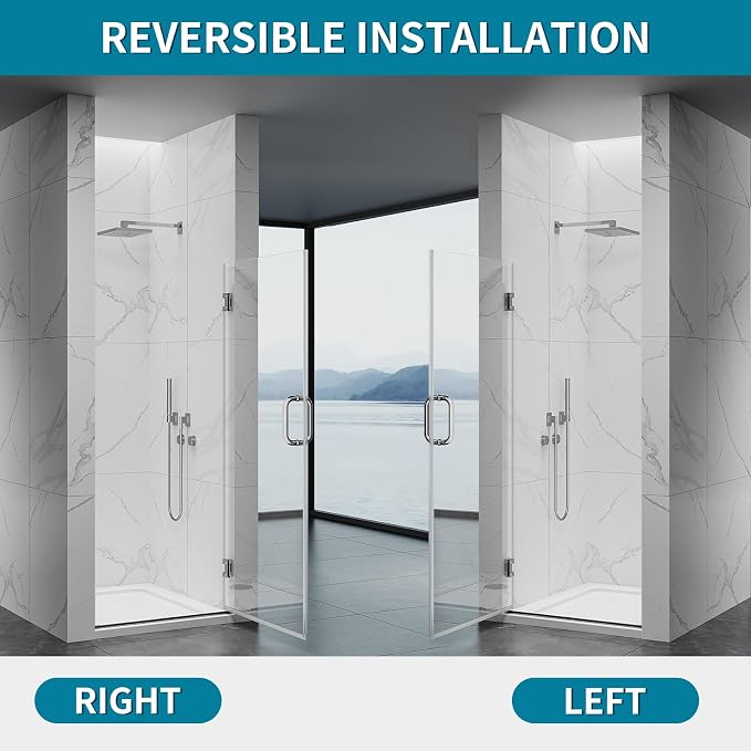 Framelss Hinged Shower Door, 3/8" Tempered Glass - Image 5
