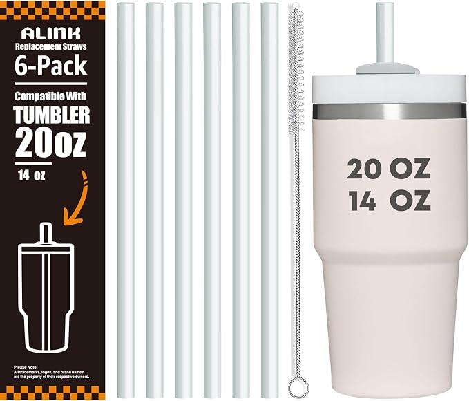 ALINK Clear Replacement Straws for Stanley 20oz 14oz Tumble, 6 Pack Reusable by ALINK