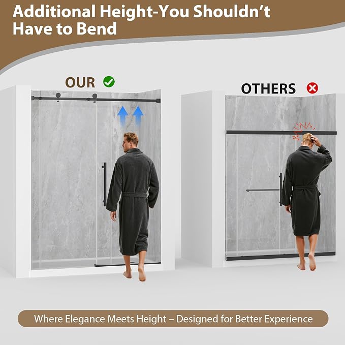 Frameless Glass Shower Door, 55-60" W x 76" H Sliding Frameless Shower Door - Image 4