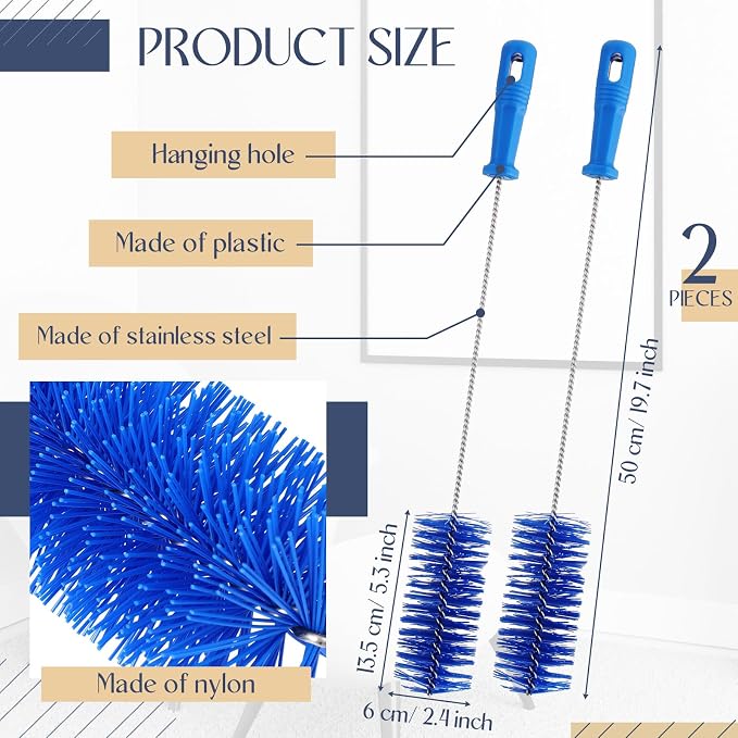 Baderke 2 Pieces Drain Brush Pipe Cleaning Blue Tube Brushes 19.7 Inch Plastic - Image 2