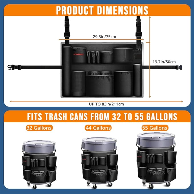 Trash Can Caddy Bag for 32-55 Gallon Garbage Bin, Hongmed Caddy for Commercial - Image 3