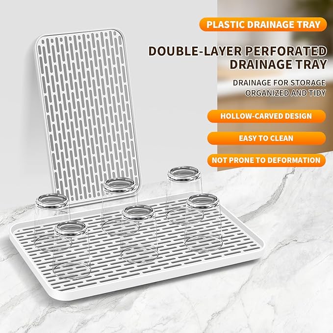 Plastics Drain Tray, Cup & Dish Drying Rack, Drain Board 2 Tier Non Slip - Image 5