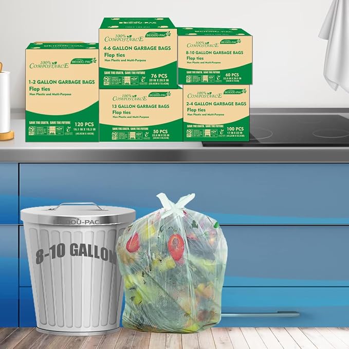 8-10 Gallon Flap Tie Compostable Trash Bags, Compost Bags Kitchen Trash Bags - Image 6