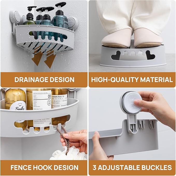 LEVERLOC Corner Shower Caddy Suction Cup, Shower Caddy Basket Powerful Suction - Image 5