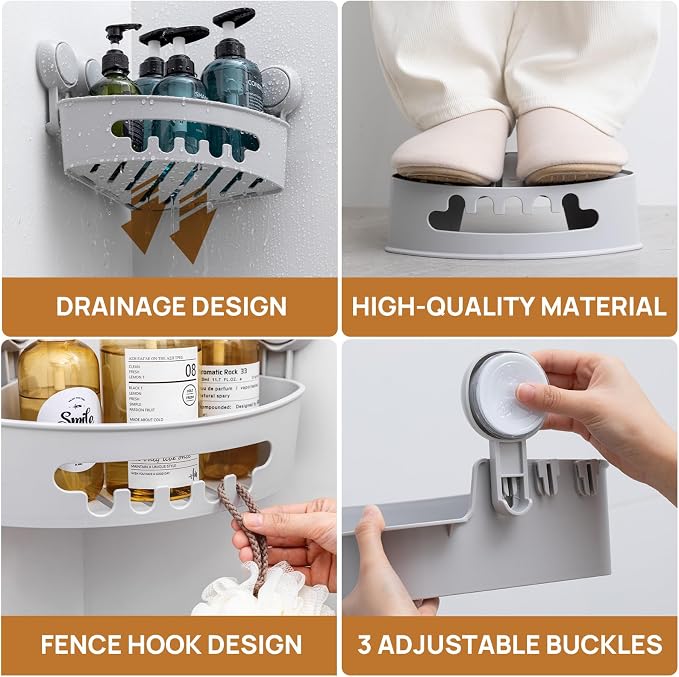 LEVERLOC Corner Shower Caddy Suction Cup, shower shelves suction cup, 2 Pack - Image 5