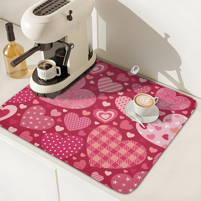 Valentine's Day Dish Drying Mat 16 x 18 Inch Heart Shaped Pattern Dish Drying - Image 7