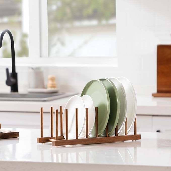 HBlife Acacia Wooden Dish Dying Rack Pot Lid Plate Organizer Holder - Image 7