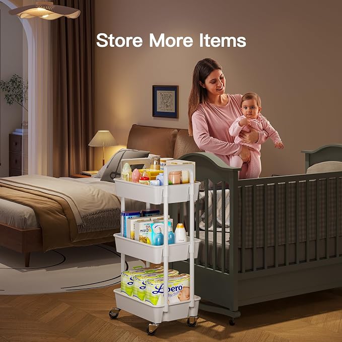 Pipishell 3 Tier Rolling Cart Organizer, Plastic Rolling Cart - Image 3