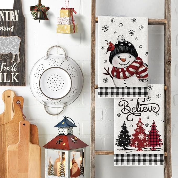 Artoid Mode Black Red Xmas Tree Snowman Christmas Kitchen Towels Dish Towels - Image 3