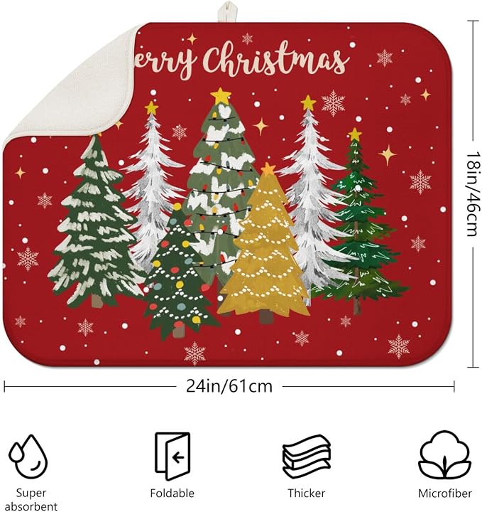Christmas Kitchen Countertop Dish Drying Mat, Washable Absorbent Countertop - Image 2