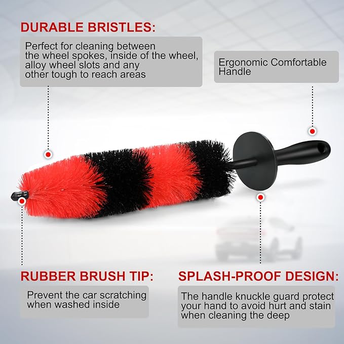 Wheel Rim Brush, Soft Bristle Long Car Tire Detailing Washing Tool - Image 2