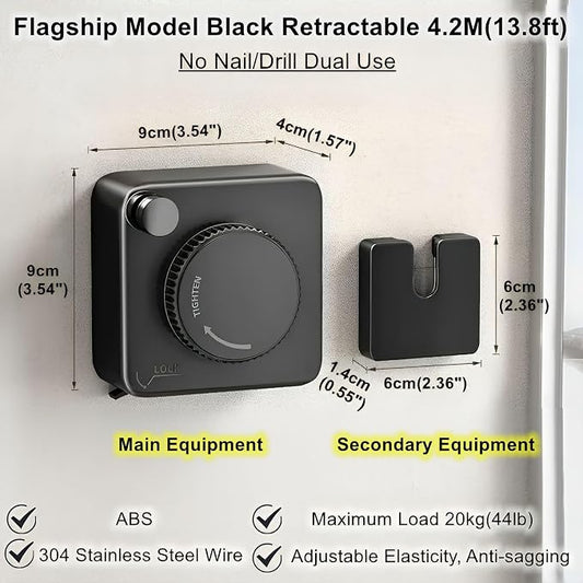 13.8ft Retractable Clothesline, Non-sag Clothesline, Indoor & Outdoor Heavy - Image 2